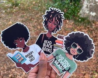 Black Girl Bookish Stickers | Diverse Reading Stickers for Book Lovers, Journal Fans, Laptop Decor | Glossy or Matte | 2.75"x4"