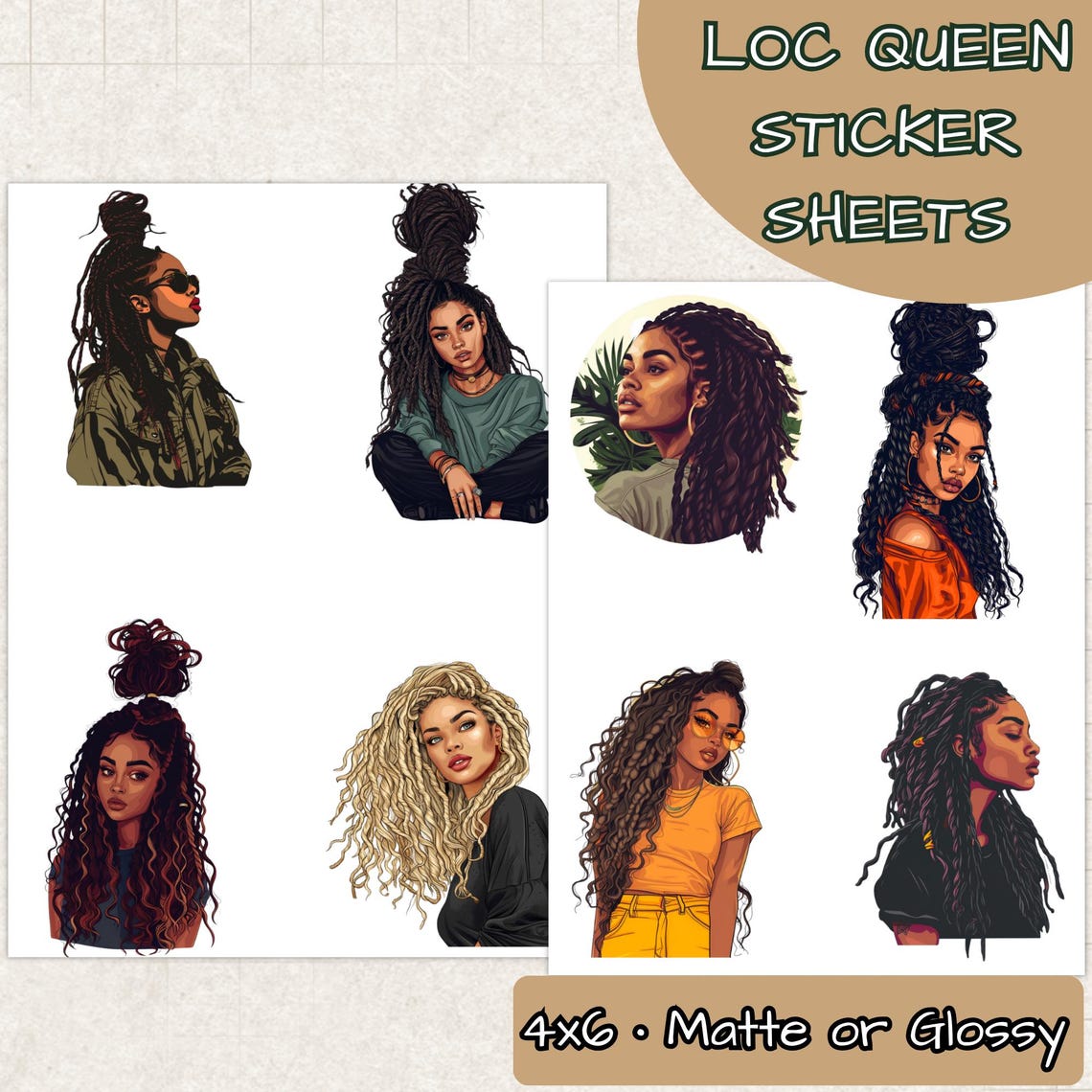 Loc Queen Sticker Sheets | 8 Stylish Black Girl Stickers With ...