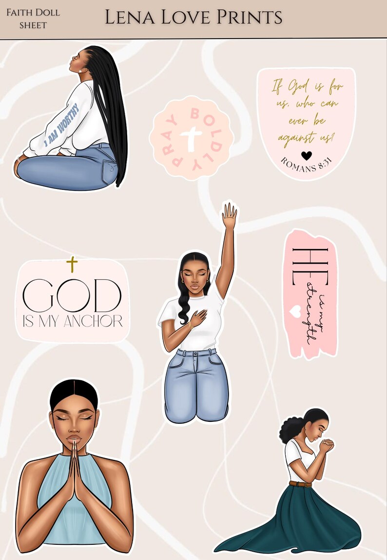 Black Girl Doll Stickers Sheet, Planner Doll Stickers, Faith Christian ...