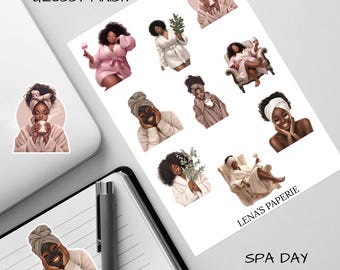 Black Girl Spa Stickers Sheet, Self Care Planner Stickers, Bullet Journal Stickers, Relaxation Vinyl Decals, Cute Notebook Stickers