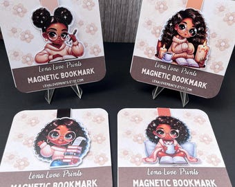 Chibi Black Girl Magnetic Bookmark: Cute Kawaii Planner Accessory Gift For Book Lovers Students And Teachers