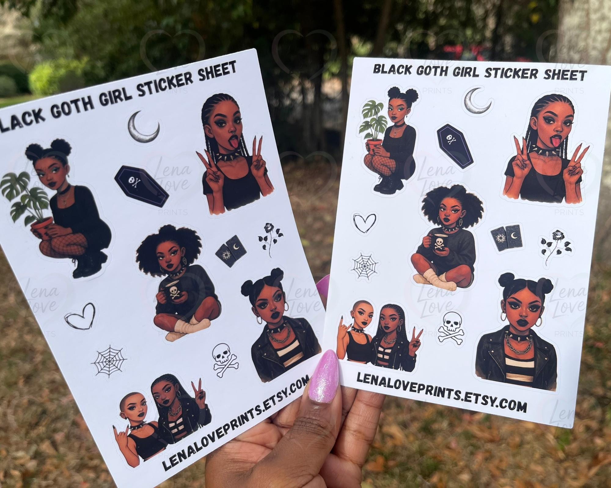 Black Goth Girl Sticker Sheet | 12 Diverse Stickers on 4x6 Sheet | Afro ...