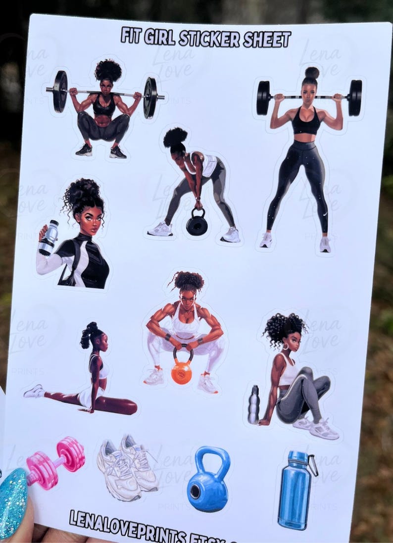 Black Fitness Stickers for Journals, Workout Planner Stickers, Fit Girl ...