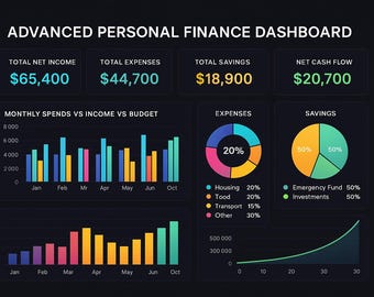 Ultimate Personal Finance Dashboard – Elite Edition | Advanced Budget, Net Worth & Investment Tracker (Digital Download)