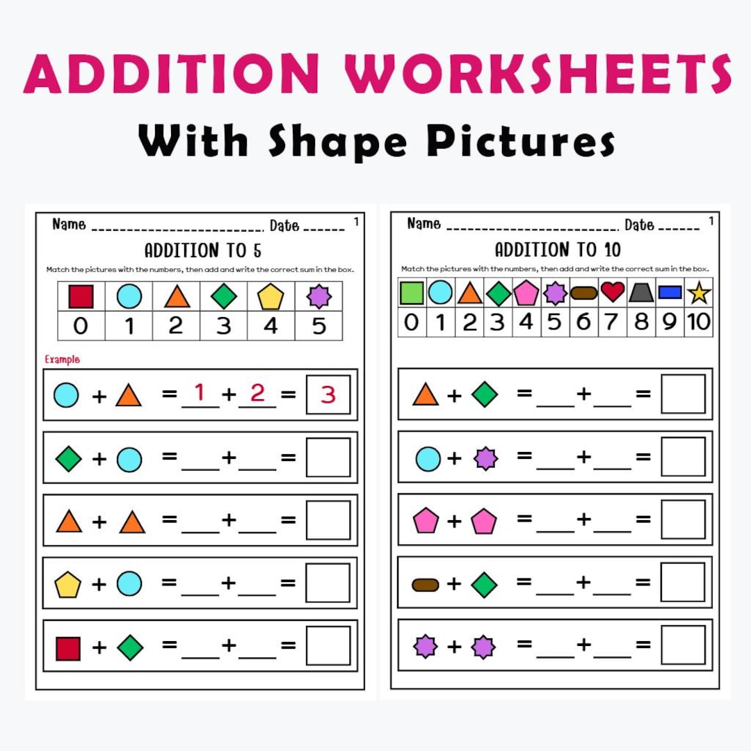 Pattern Shape Addition Shape Picture Addition Worksheets | Math Activities (PDF Pattern ...