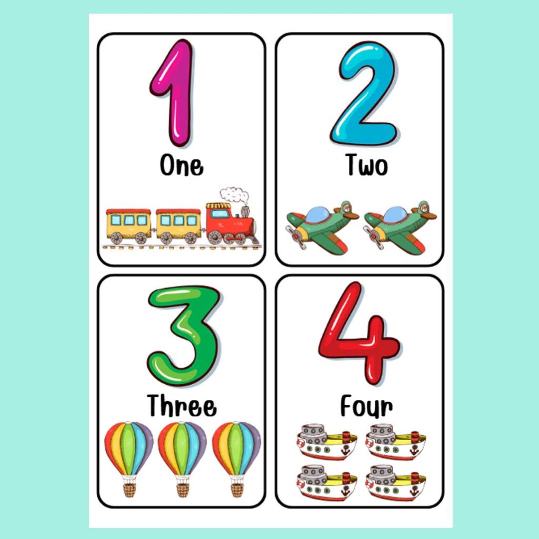 Transportation Number Flashcards 1-20 – Preschool Counting Cards (PDF ...