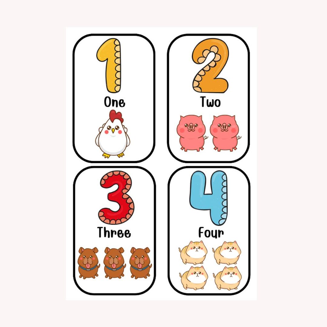 Animals Number Flashcards 1-20 – Printable Math Learning (instant ...