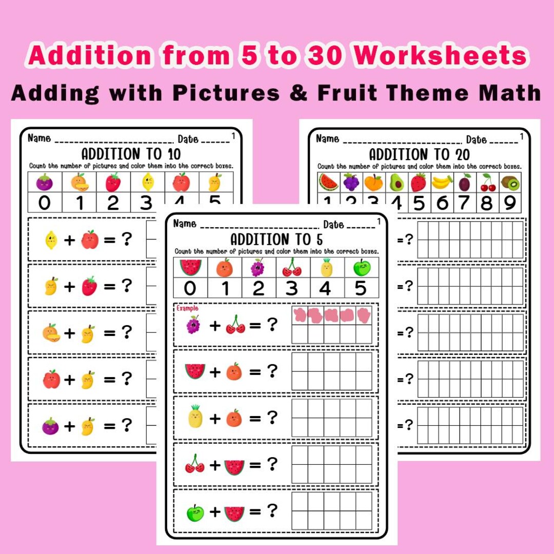 Fruit Addtion Table Fruit Addition Worksheets | Math Activities for Kids (PDF Download) - Etsy