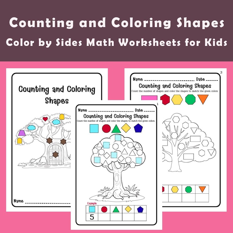 Side Math Kids Counting and Coloring Shapes | Color by Sides Math Worksheets | Fun ...