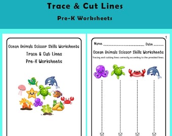 Ocean Animals Scissor Skills Worksheets | Fine Motor Practice (PDF)