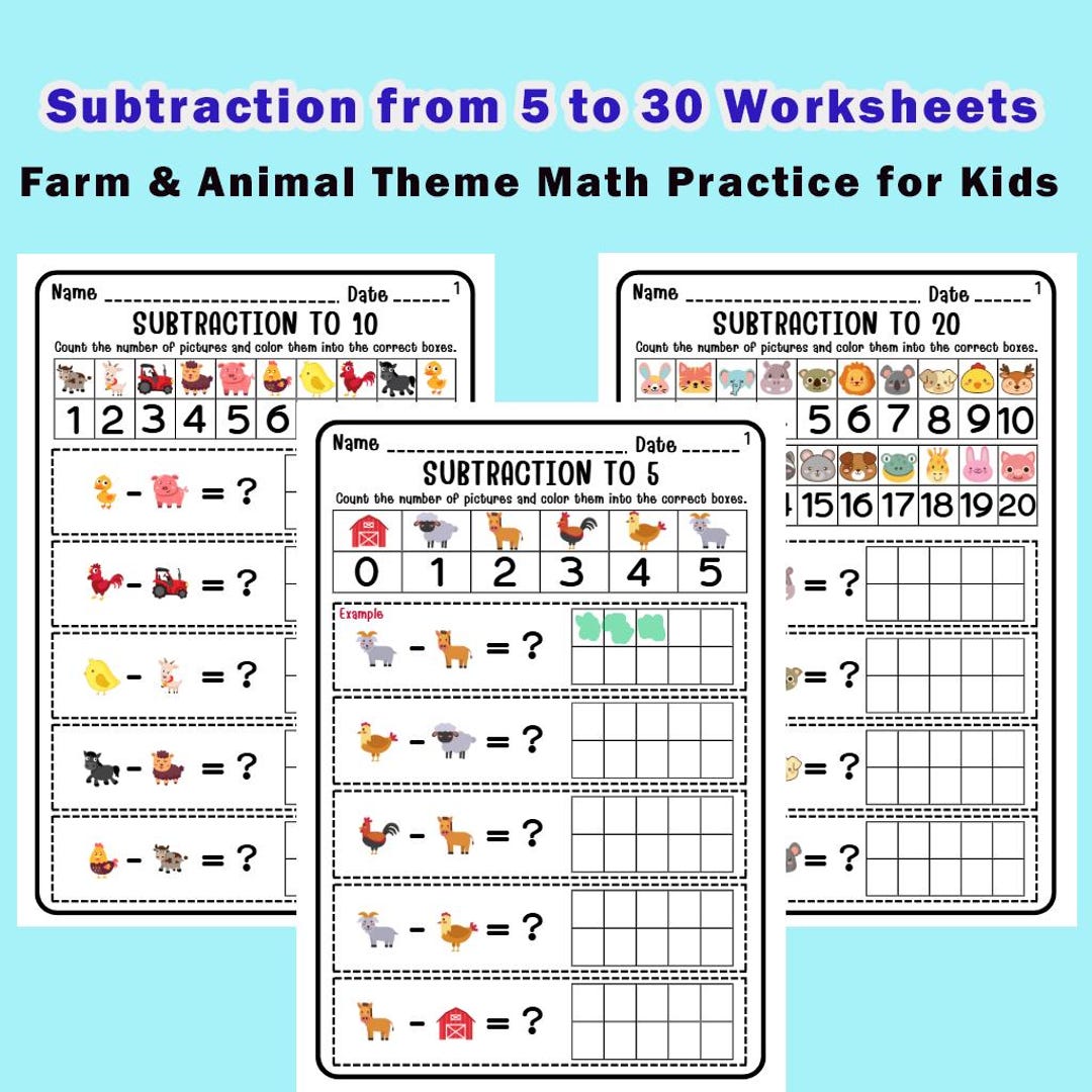 Farm Animal Subtraction Worksheets | Math Practice (PDF Download) - Etsy