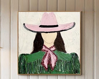 Hand-painted Cowgirl Textured Western Portrait Oil Painting