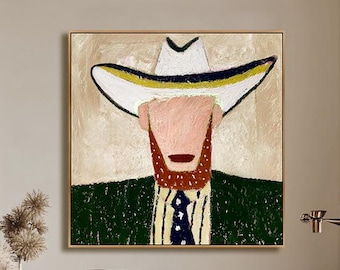 Cowboy Man Minimalist Western Hat Portrait Canvas Wall Art