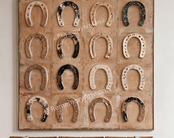 Horseshoe Oil Painting, Western Ranch Wall Art, Rustic Cowboy Decor, Neutral Equestrian Canvas