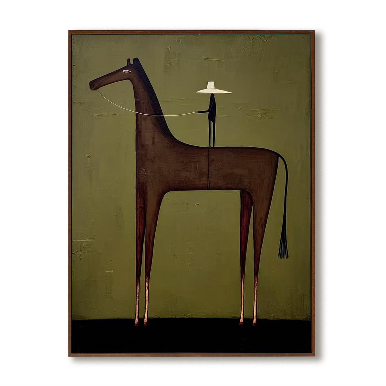Minimalist Horse Cowboy Painting, Olive Green Western Wall Art ...