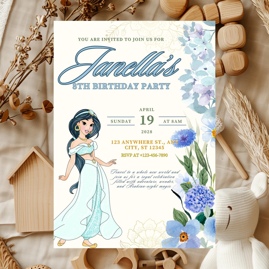 Jasmine Birthday Invitation | Aladdin Princess Party | Canva Editable ...