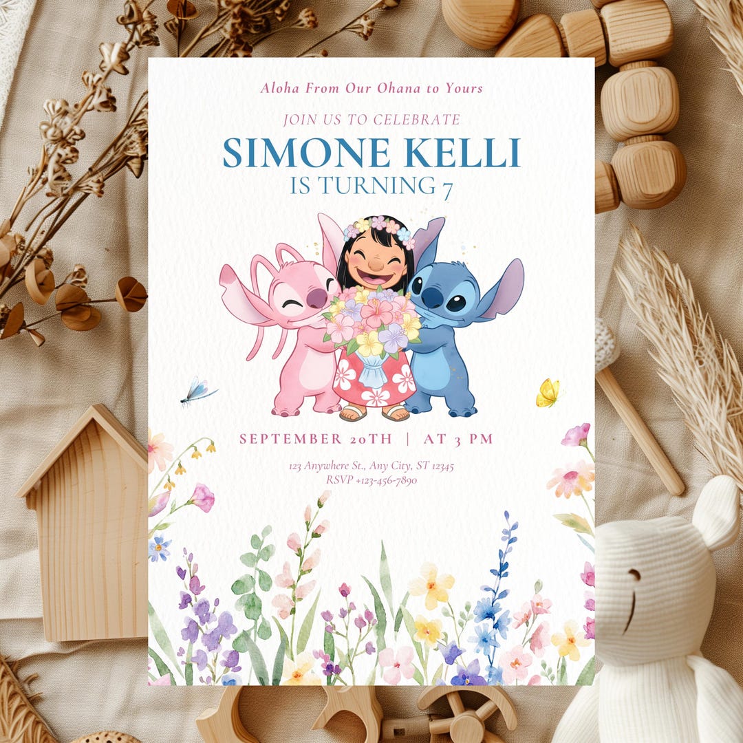 Hug Invitation Lilo Stitch Angel Birthday Invitation | Group Hug Theme | Canva ...