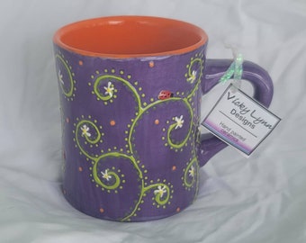 Tasse à café en céramique - Violet, fleurs, pois, tourbillons