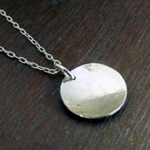 Silver Circle Necklace, Simple Hammered Silver Charm Necklace, Silver Round Pendant, Hammered Silver Hammered .925 Sterling Silver Necklace