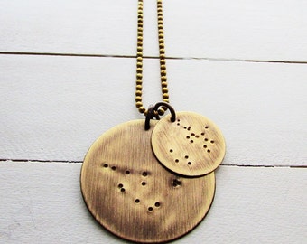 Constellation Necklace | Zodiac Charm Jewelry | Large & Small Pendants | Solid Brass | Gift for Him | Dad Gift | Fathers Day Gift