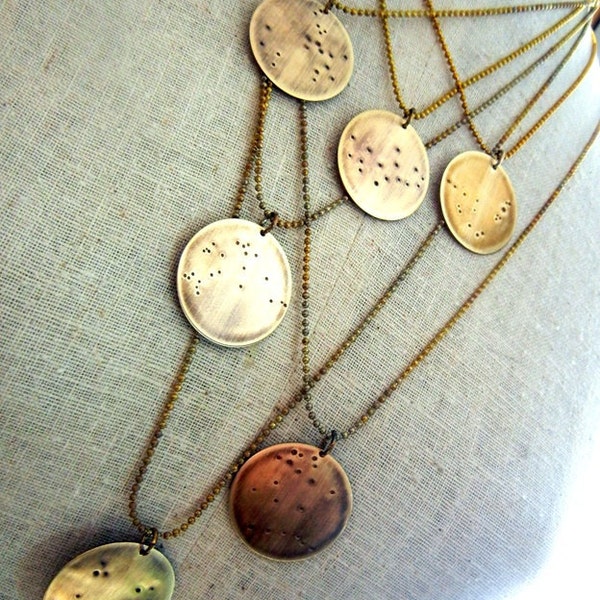 Zodiac Constellation Necklace | Constellation Pendant | Zodiac Jewelry | Choose Your Sign | Aquarius Brass Necklace | Eriadesignsjewelry