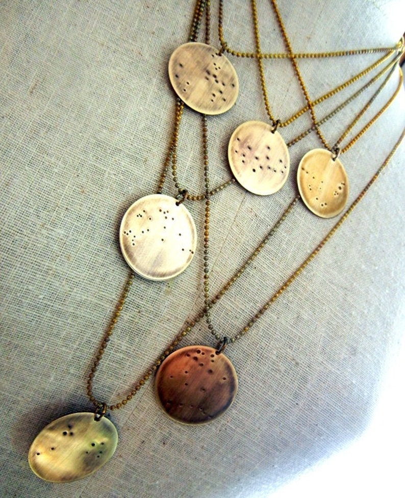 Zodiac Constellation Necklace Constellation Pendant Zodiac Jewelry Choose Your Sign Aquarius Brass Necklace Eriadesignsjewelry image 1