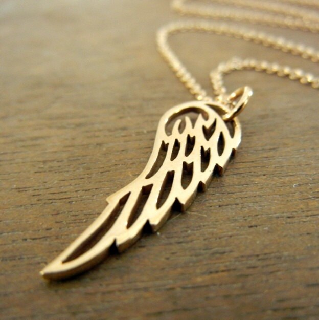 Angel Wing Necklace Golden Bronze Wing Charm Gold Wing - Etsy