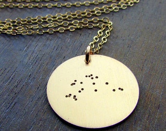 Zodiac Constellation Gold Filled Necklace | Zodiac Necklace |14K GF Brushed Gold Pendant | Gold Filled Chain Hand Stamped by E. Ria Designs