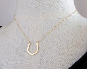 Gold Horseshoe Necklace | Hand Forged Horse Shoe Charm | 14K GF | by E. Ria Designs