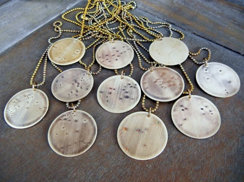 Zodiac Constellation Necklace Constellation Pendant Zodiac Jewelry Choose Your Sign Aquarius Brass Necklace Eriadesignsjewelry image 3