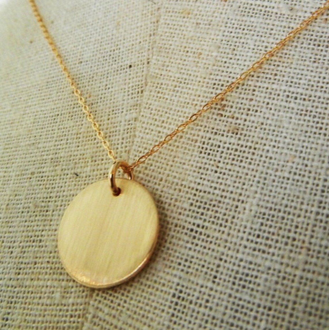 Gold Circle Necklace Brushed Gold Simple Necklace Minimal Etsy