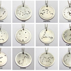Constellation Necklace, Zodiac Constellation Necklace, Zodiac Charm Necklace, Oxidized Brushed Silver, Brushed E Ria Designs Jewelry