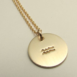 Zodiac Charm Necklace, Aquarius Symbol Necklace, Aquarius Charm Necklace, Gold Filled Stamped Charm Necklace, January, February birthday