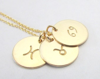 Zodiac Symbol Charm Necklace, Gold Zodiac Necklace, Zodiac Symbol Charms, Choose No. of Charms, Zodiac Symbol, Gold Charm, 14K Gold Filled