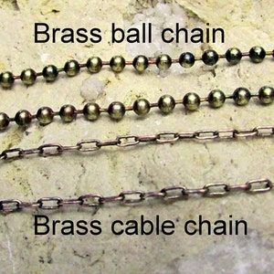 Brass Chain, Brass Ball Chain, Brass Cable Chain, Rustic Vintage Antiqued Brass Chain, A La Carte Brass Chain,  Select Bead Ball or Cable