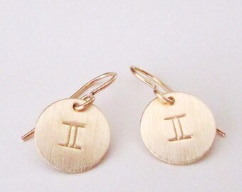 Zodiac Earrings - Gold Disc Earrings - 14K Gold Filled - E. Ria Designs Jewelry