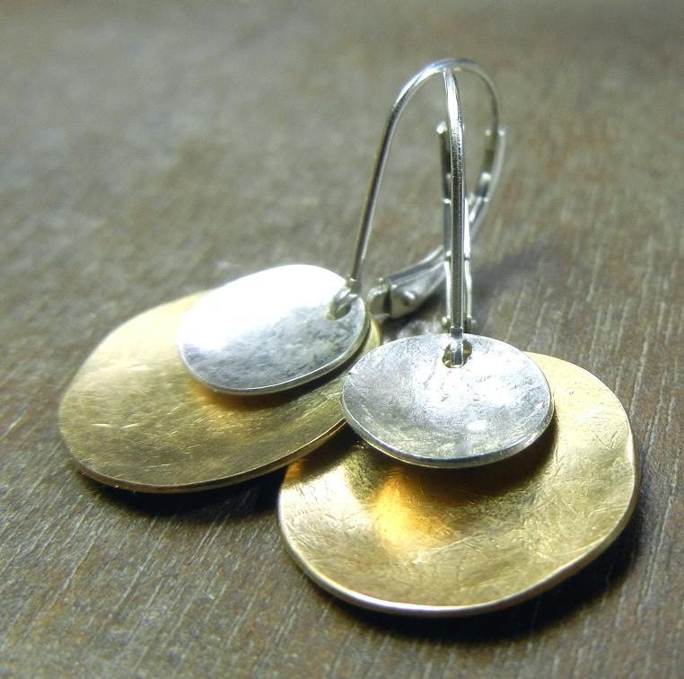 ECLIPSE Hammered Sterling Silver & Brass Coin Earrings - Etsy