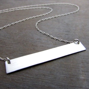 Silver Bar Necklace | Long Bar Necklace | Sterling Silver (.925) Long Horizontal Long Bar Pendant Necklace
