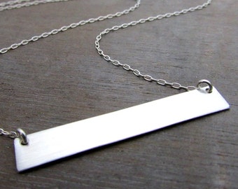 Silver Bar Necklace | Long Bar Necklace | Sterling Silver (.925) Long Horizontal Long Bar Pendant Necklace