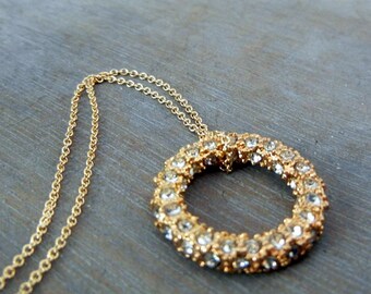 Yellow Gold Pave CZ  Eternity Ring Necklace - Ring of Fire - Elegant, Classic, Everyday Jewelry by E. Ria Designs