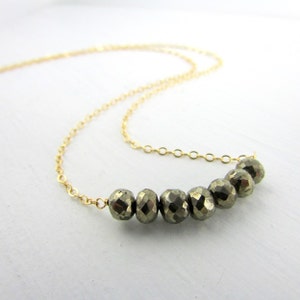 Gemstone Bar Necklace, Bead Bar Necklace, Pyrite Bar Necklace, Pyrite Gold Necklace, Pyrite Semi-Precious Stone Jewelry, Pyrite Jewelry