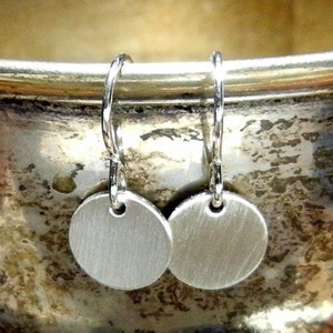 Tiny Silver Earrings, Small Simple Silver Earrings, Silver Coin Earrings, .925 Silver Everyday Earrings, Coin Drop Dangle, E. Ria Designs