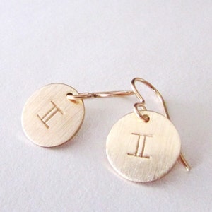 Gold Zodiac Earrings - Brushed Gold Earrings - 14K Gold Filled - E. Ria Designs Jewelry