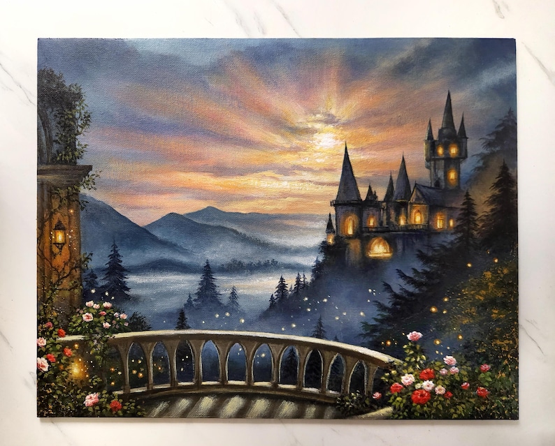 Paisaje onírico dorado – Obra de arte original en acrílico sobre lienzo (34 × 40 cm) imagen 2