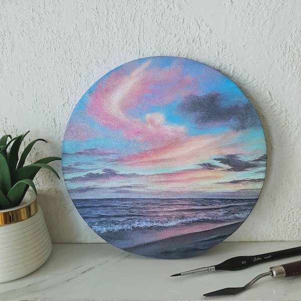 Pastel Evening – Original Oil Painting on round Canvas board (20 cm)