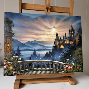 Paisaje onírico dorado – Obra de arte original en acrílico sobre lienzo (34 × 40 cm) imagen 1