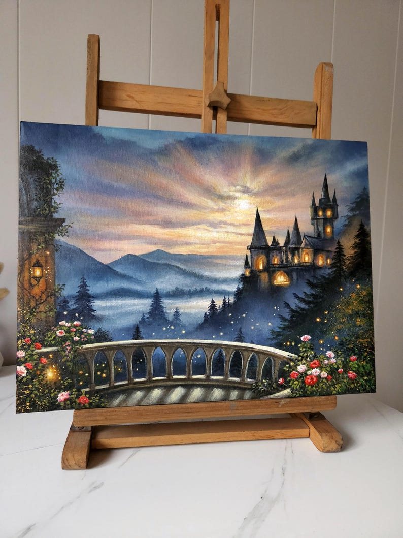 Paisaje onírico dorado – Obra de arte original en acrílico sobre lienzo (34 × 40 cm) imagen 1