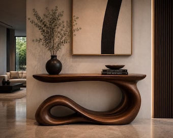 Sculptural Walnut Console Table, Organic Wave Entryway Table, Luxury Modern Hallway Furniture, Artistic Wooden Console, Designer Decor