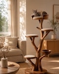 Luxury Wooden Cat Tree Tower, Modern Cat Furniture, Handmade Cat Climber, Japandi Cat Condo, Natural Wood Cat Scratching Post product logo