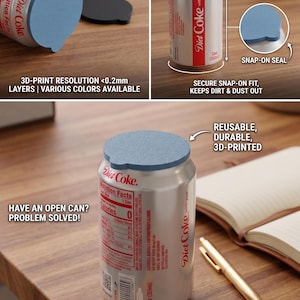 Reusable 3D Printed Can Cap for 12oz Soda & Beer Cans | Textured Grip Soda Can Lid Saver | Multi-Pack, Dust, Fly Protector, Eco-Friendly PLA